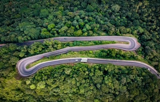 Kronkelende weg door de jungle in Sri Lanka