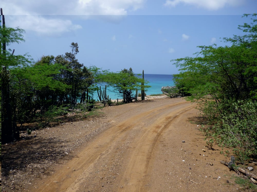 Zandweg met zeezicht op Bonaire