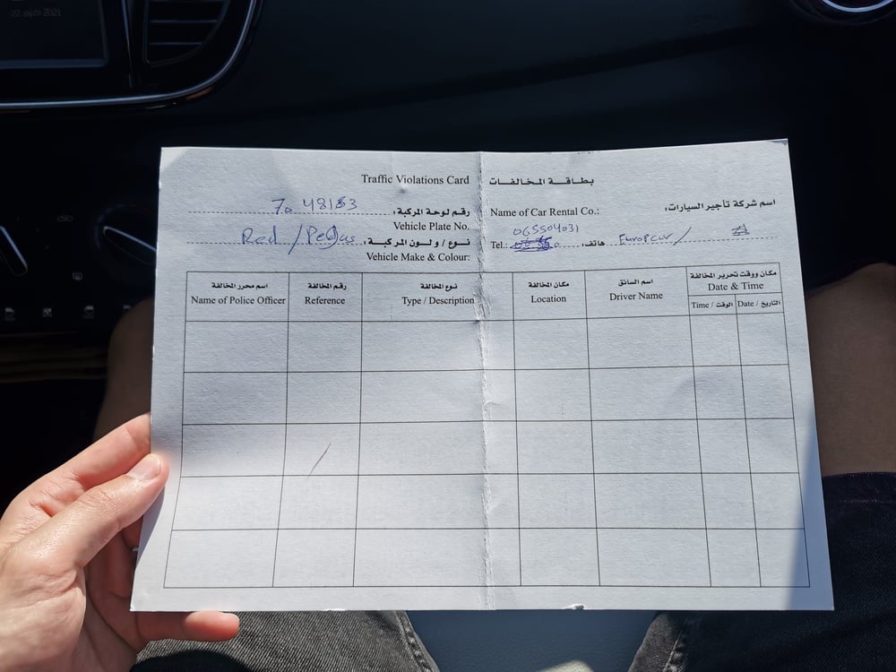 Traffic Violations Card Jordanië